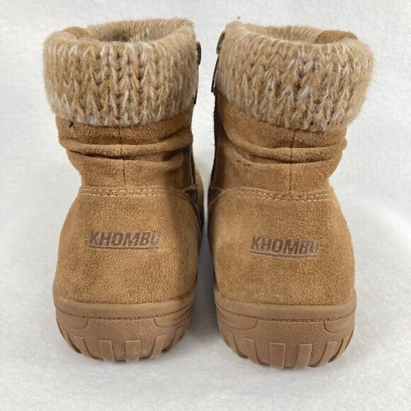 Khombu Laura All Weather Leather Knit Cuffs Ankle Boots Chestnut Brown 11M - Picture 7 of 8